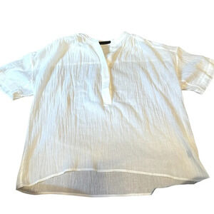 Jenni Kayne white cotton gauze tab collar short sleeved shirt M medium